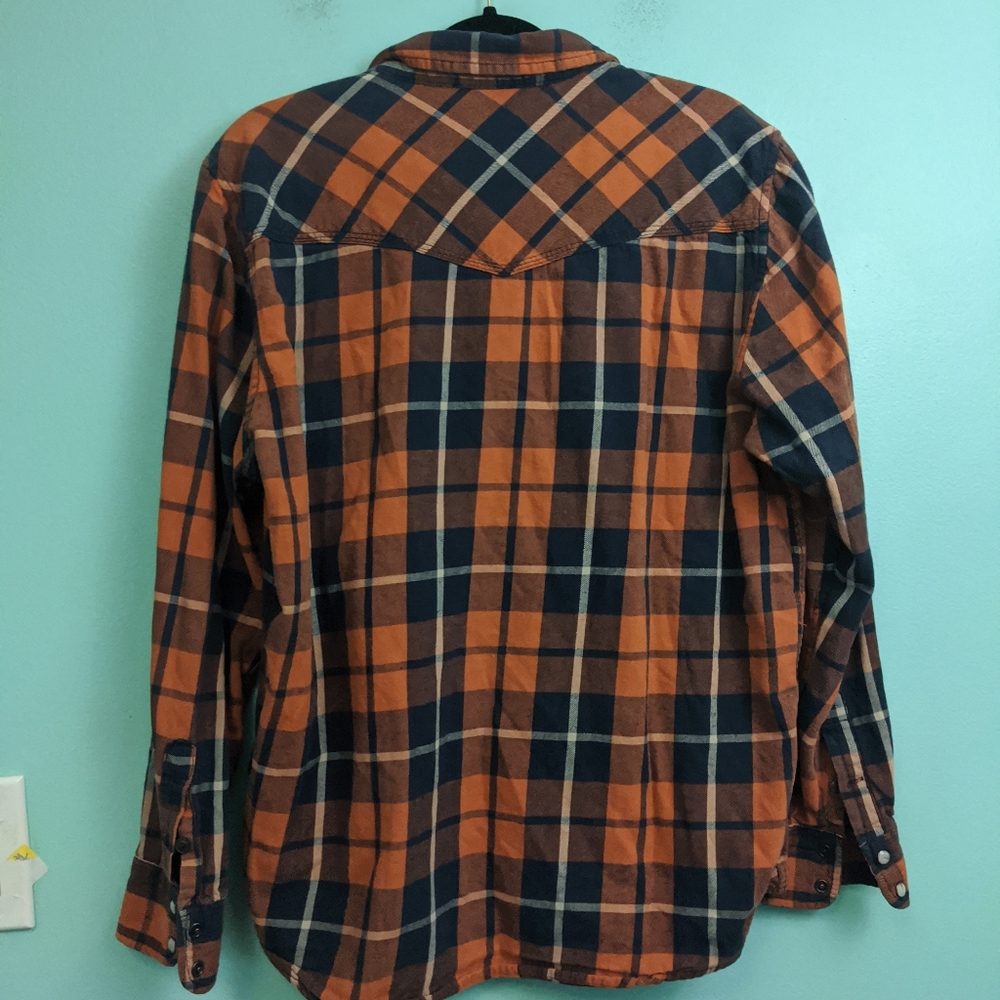 Roebuck and Co Flannel Orange and Black Pearl Button Down Shirt Large - Picture 6 of 6